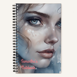 Aquarel Blauwe Tinten Vrouwenportret Notitieboek