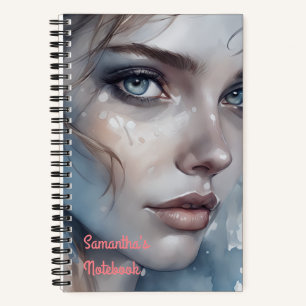 Aquarel Blauwe Tinten Vrouwenportret Notitieboek