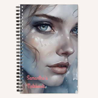 Aquarel Blauwe Tinten Vrouwenportret Notitieboek