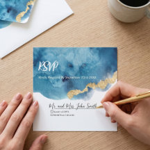 Aquarel Blauwe Tropische Oceaan Bruiloft RSVP Kaar