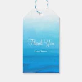 Aquarel Blauwe Tropische Strand Trouwgunst Cadeaulabel