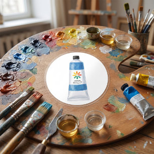 Aquarel Blauwe Verf Tube Illustratie Ronde Sticker