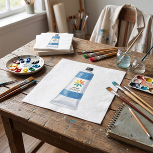 Aquarel Blauwe Verf Tube Illustratie Servet
