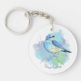 Aquarel Blauwe Vogel Mooie Blauwe Tuinvogel Kunst Sleutelhanger