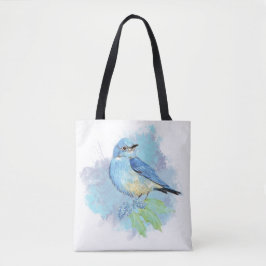 Aquarel Blauwe Vogel Mooie Blauwe Tuinvogel Kunst Tote Bag