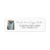 aquarel blauwe voordeur elegante bruiloft etiket (Voorkant)