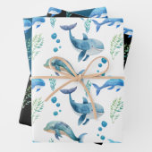 Aquarel blauwe walvis naadloos patroon inpakpapier vel (In situ)
