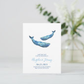 Aquarel Blauwe Walvis Save the Date Aankondigingskaart (Staand voorkant)