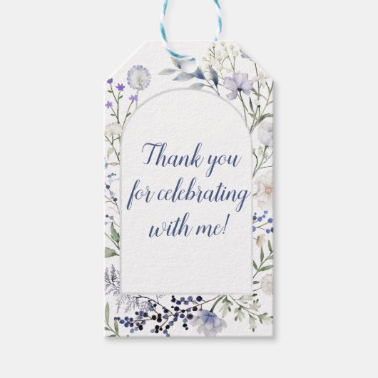 Aquarel Blauwe Wilde Bloem Frame Cadeaulabel (Voorkant)