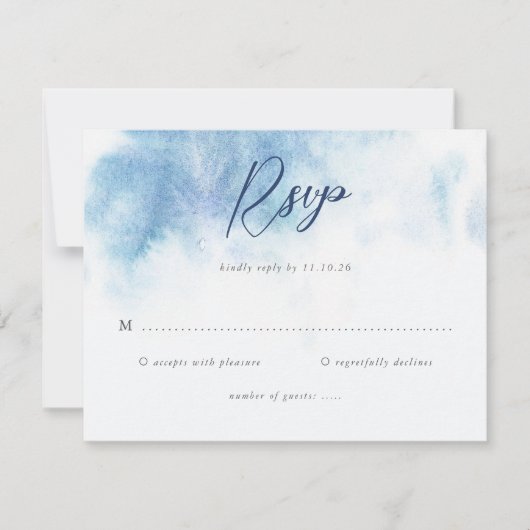 Aquarel Blauwe Winter Bruiloft RSVP Kaart (Voorkant)