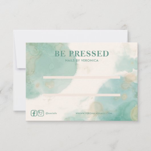 Aquarel Blauwgroen Chique Pers op Nail Display Kaa Bedankkaart (Voorkant)