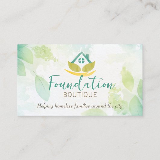 Aquarel Blauwgroen Groen Geel Foundation House Visitekaartje (Achterkant)