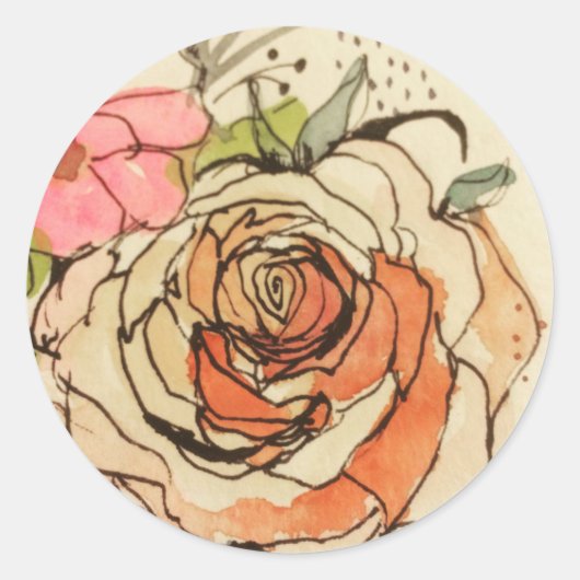 Aquarel bloei 3 ronde sticker (Voorkant)