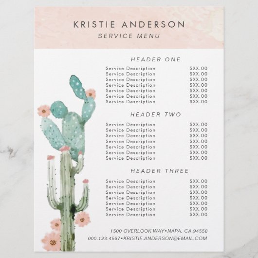 Aquarel Bloeiende Cactus Prijzen & Diensten Flyer (Voorkant)