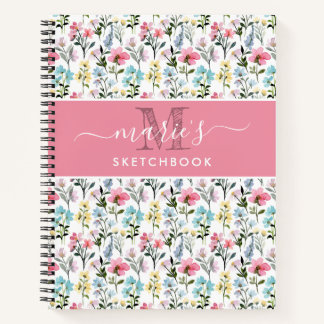 Aquarel Bloem Aangepaste Monogram Naam Notitieboek