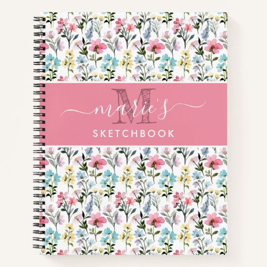 Aquarel Bloem Aangepaste Monogram Naam Notitieboek (Voorkant)