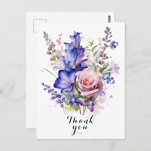 Aquarel Bloem bedankt Briefkaart (Voorkant / Achterkant)