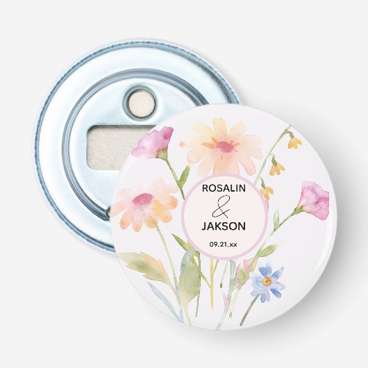 aquarel bloem bewerkbaar button flesopener (Voorkant)