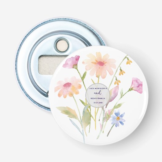 aquarel bloem bewerkbaar button flesopener (Voorkant)