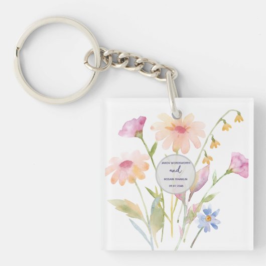 aquarel bloem bewerkbaar sleutelhanger (voorkant)