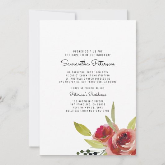 Aquarel Bloem Doop Uitnodiging (Voorkant)