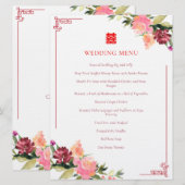 Aquarel bloem dubbele xi Chinese trouwframe Menu (Voorkant / Achterkant)