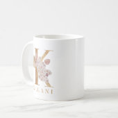 Aquarel Bloem en Gouden Letter K Initiaal Koffiemok (Voorkant links)