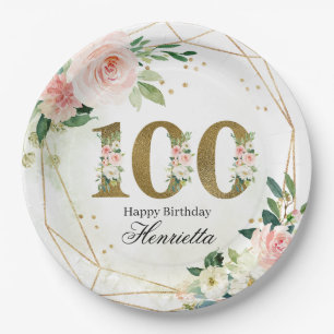 Aquarel Bloem & Goud 100ste Verjaardag Custom Papieren Bordje