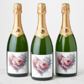 aquarel bloem hart champagne fles label sparkling wijnetiket (Flessen)
