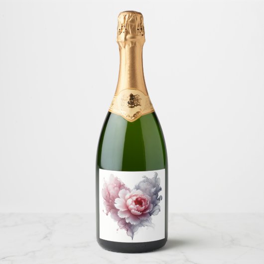 aquarel bloem hart champagne fles label sparkling wijnetiket (Voorkant)