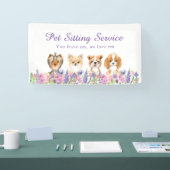 Aquarel Bloem Hondenhuisdier Zit Verzorgingsbedrij Spandoek (Beurs)