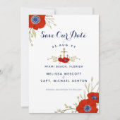 Aquarel Bloem Motief Marine Blauw Anker Bruiloft Save The Date (Voorkant)