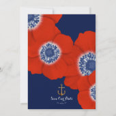 Aquarel Bloem Motief Marine Blauw Anker Bruiloft Save The Date (Achterkant)