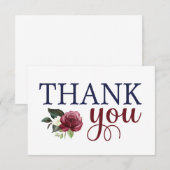 Aquarel Bloem Navy & Maroon Bedankkaart (Voorkant / Achterkant)