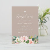 Aquarel Bloem Neutrale Doop Uitnodiging (Staand voorkant)