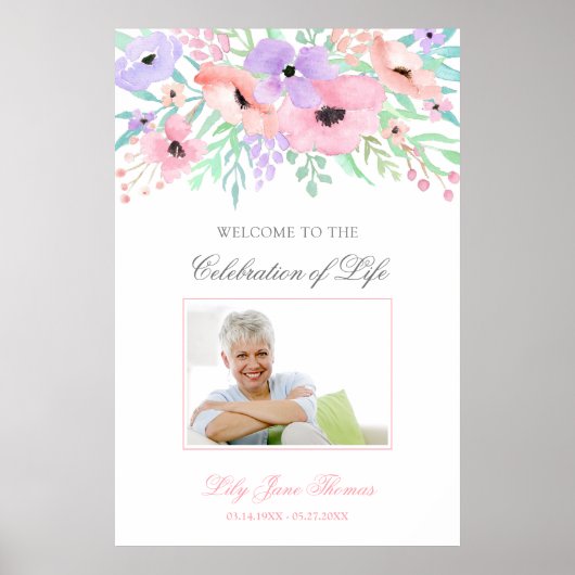 Aquarel Bloem Rouw Ontvangstbord - 24 x 36 Poster (Voorkant)