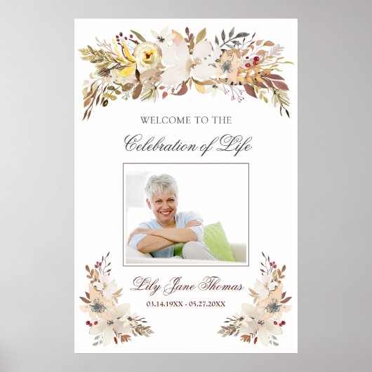 Aquarel Bloem Rouw Welkom Bord - 24 x 36 Poster (Voorkant)