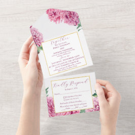 Aquarel Bloem Roze Chrysanthemum met Goud All In One Uitnodiging