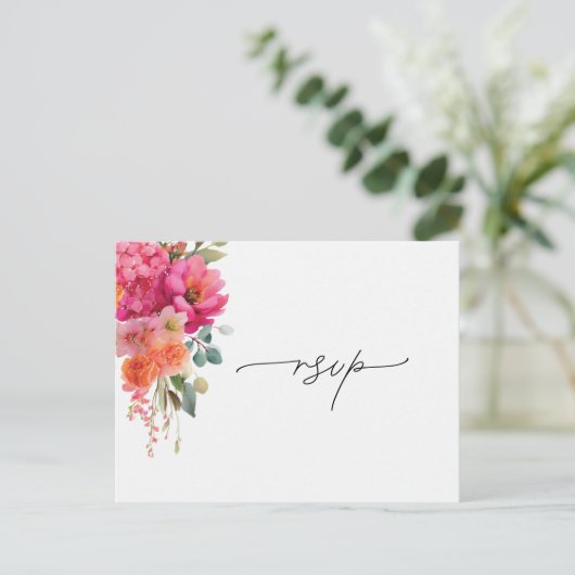 Aquarel Bloem RSVP-reactie Aankondigingskaart (Staand voorkant)