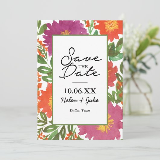 Aquarel Bloem Save the Date Uitnodiging (Staand voorkant)