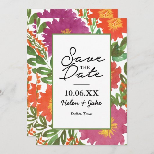 Aquarel Bloem Save the Date Uitnodiging (Voorkant / Achterkant)