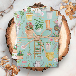 Aquarel Bloem Tuin Gereedschap Tuin Patroon Inpakpapier Vel