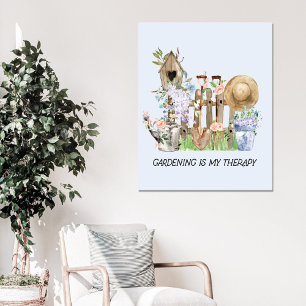 Aquarel Bloem Tuingereedschap en Citaat Canvas Afdruk