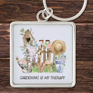Aquarel Bloem Tuingereedschap en Grappige Spreuk Sleutelhanger