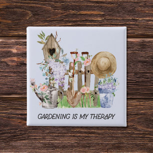 Aquarel Bloem Tuingereedschap en Grappige Spreuk Vierkante Button 5,1 Cm