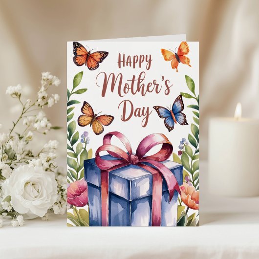 Aquarel Bloem Vlinder Moederdag Kaart