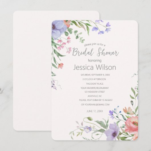 Aquarel Bloemachtige Bruiloft Uitnodiging (Voorkant / Achterkant)
