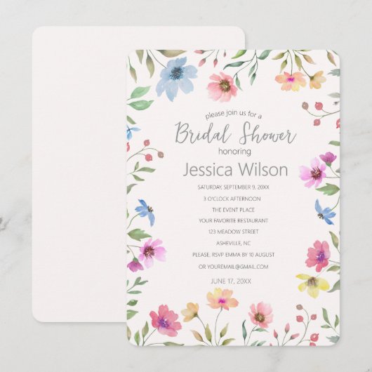 Aquarel Bloemachtige Bruiloft Uitnodiging (Voorkant / Achterkant)