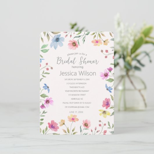 Aquarel Bloemachtige Bruiloft Uitnodiging (Staand voorkant)