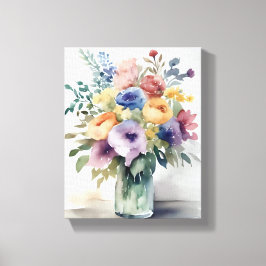 Aquarel Bloemboeket Schilderij Canvas Afdruk